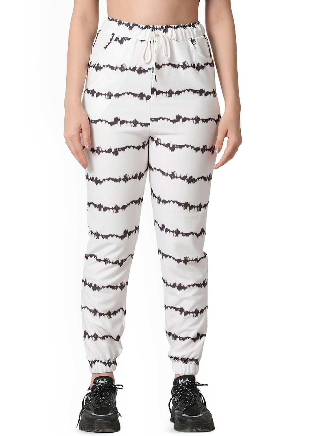 M&H Easy Women Striped High-Rise Jogger Trousers