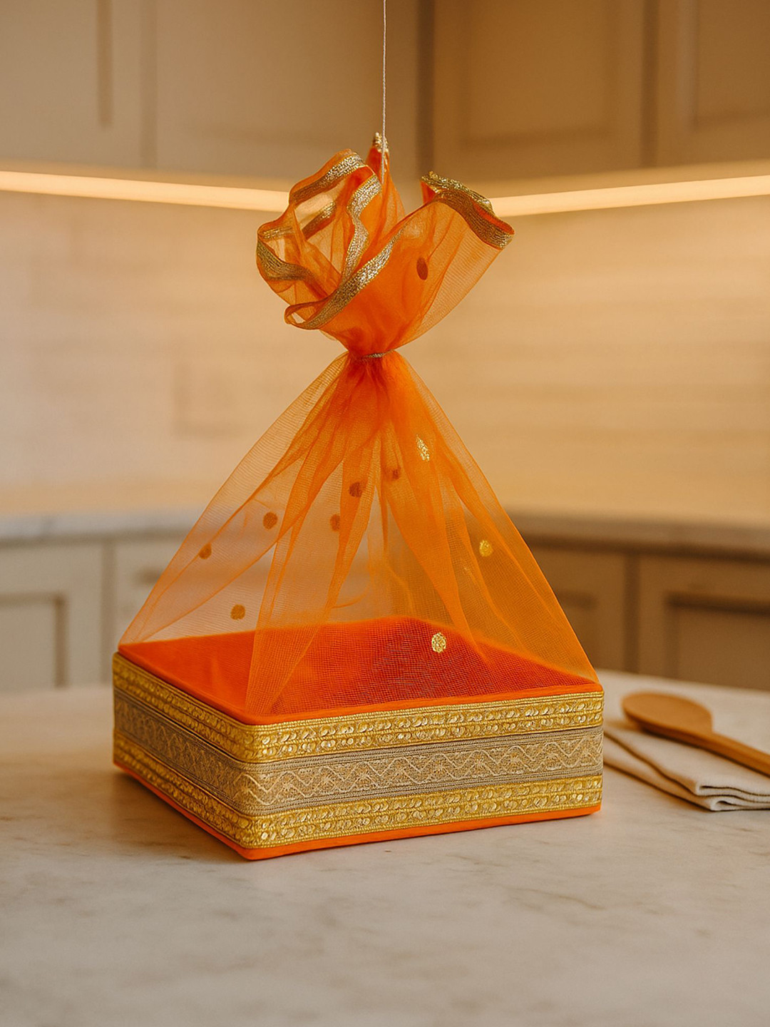 ARTSY Orange Textured Wooden Multi-Utility Organiser