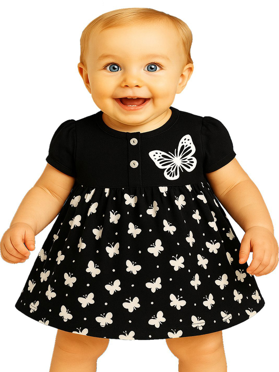 KidzzCart Girls Conversational Printed Gathered or Pleated Cotton Fit & Flare Dress