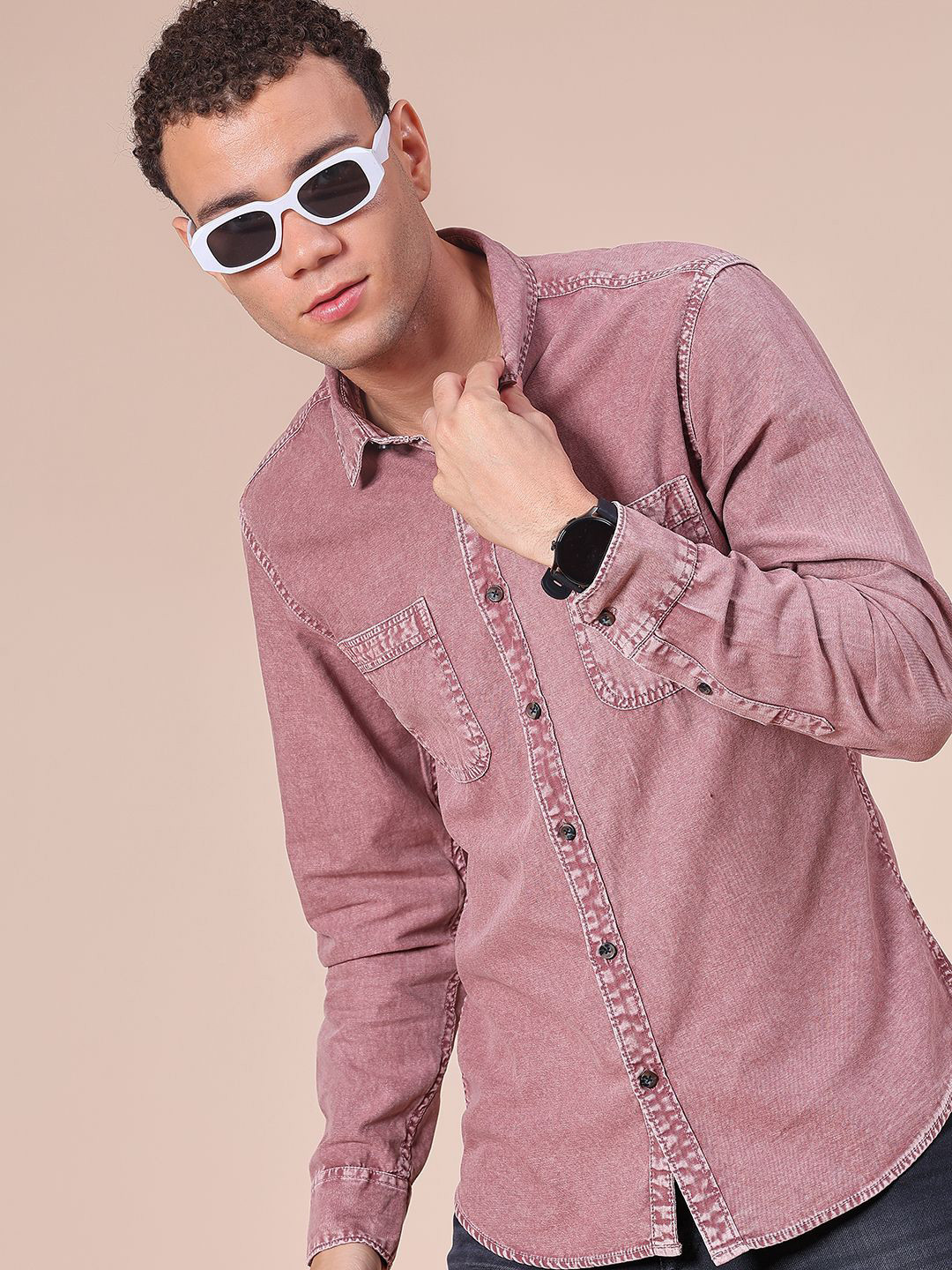 V-Mart Slim Fit Faded Spread Collar Denim Casual Shirt