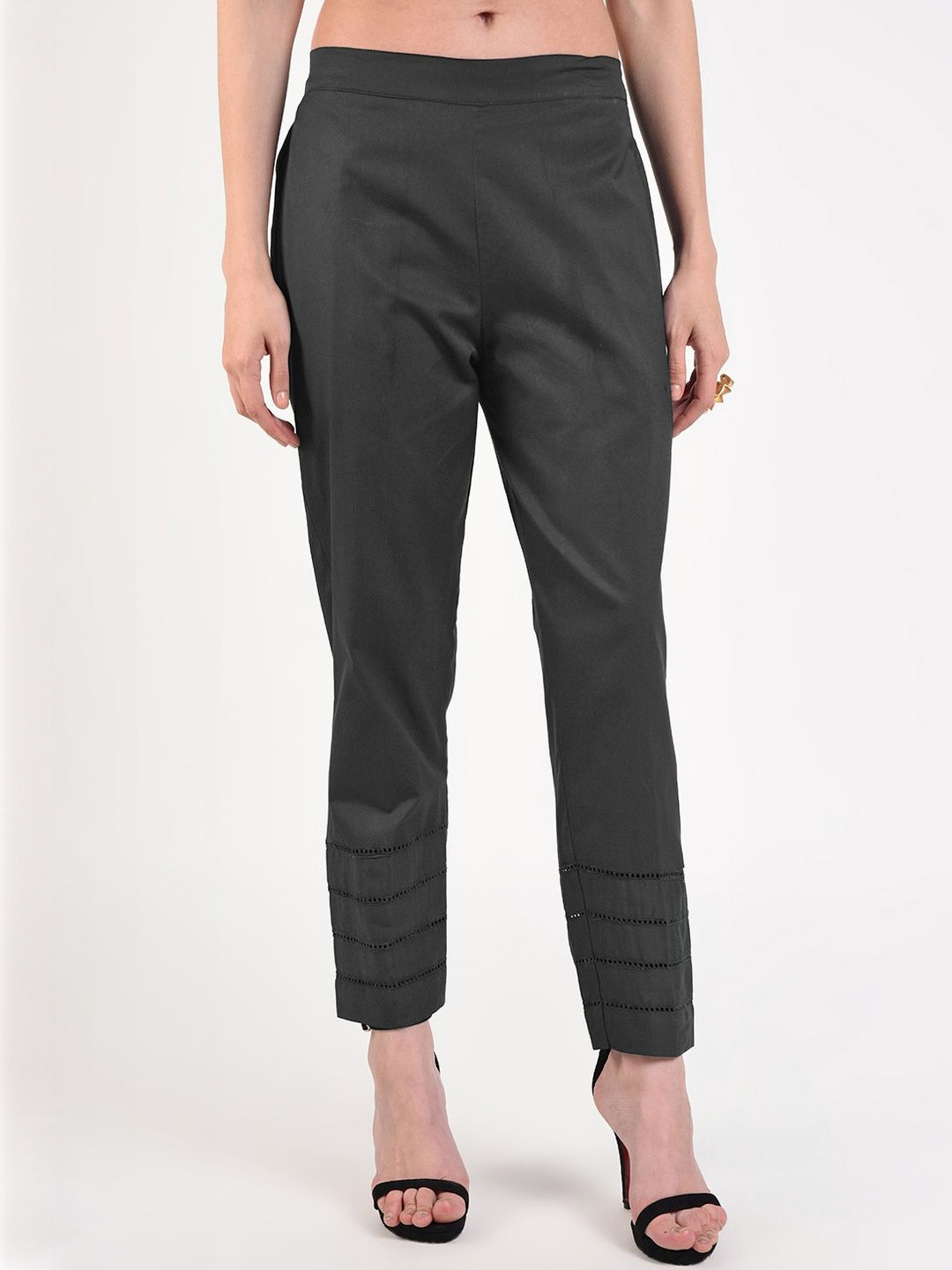 Moda Rapido Women Black Cotton Tik Tik Lace Pant with Pockets