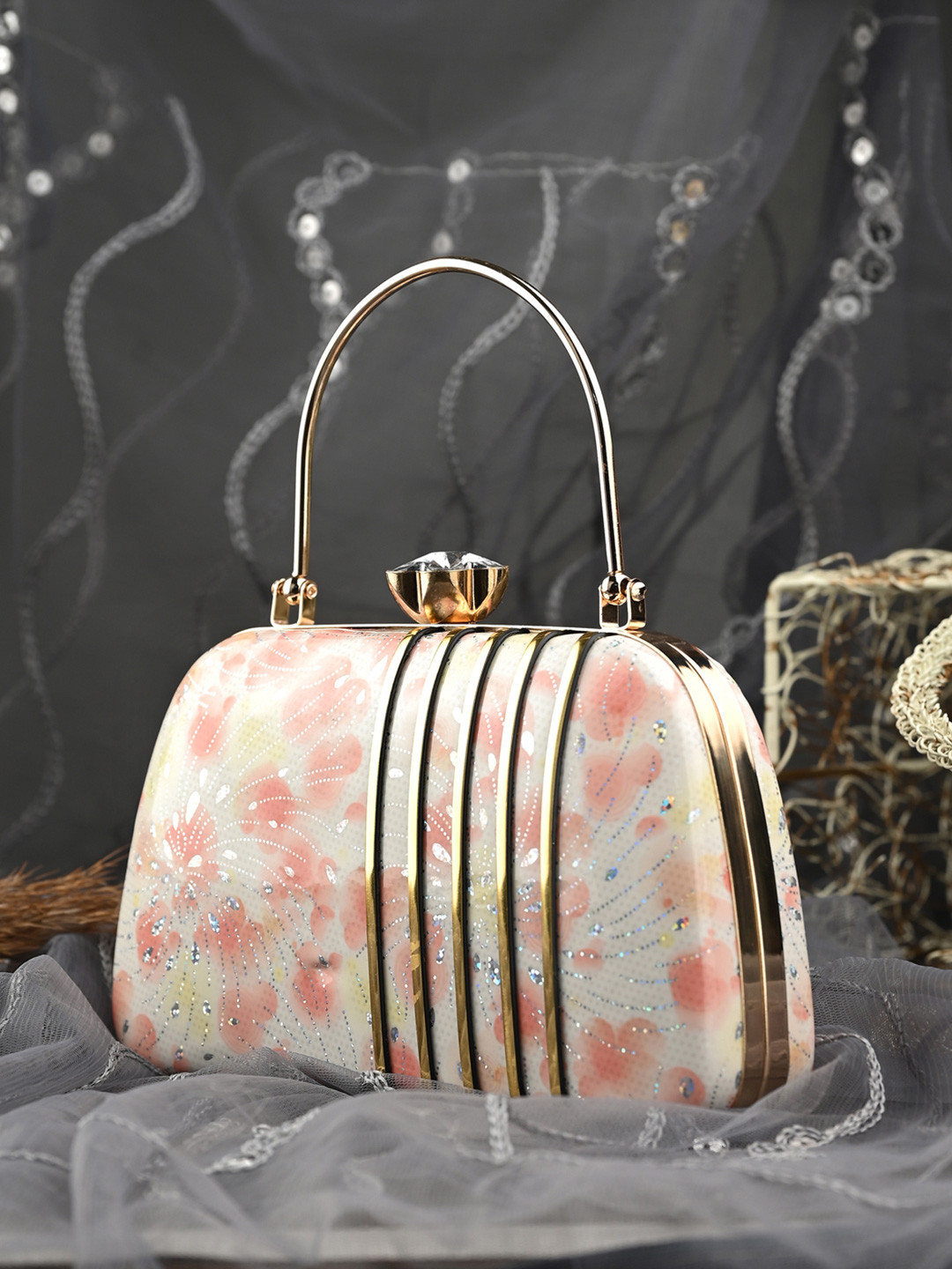 Toobacraft Embellished Printed Piping Small Boat Box Clutch