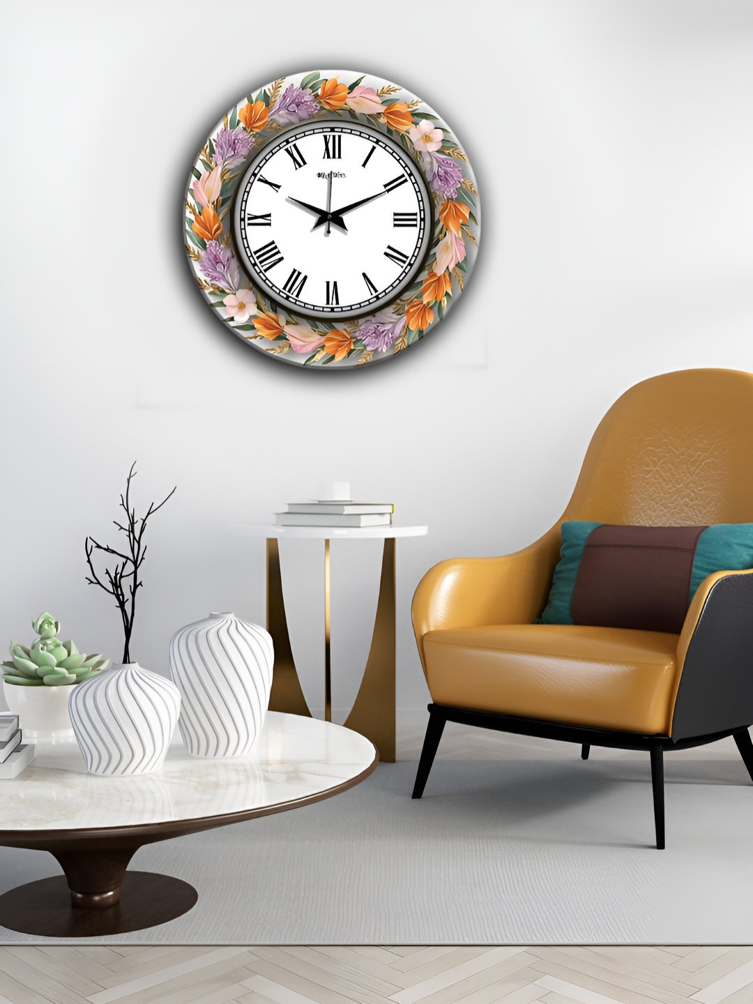OLIVE TREE Orange & Lavender Printed Traditional Wall Clock