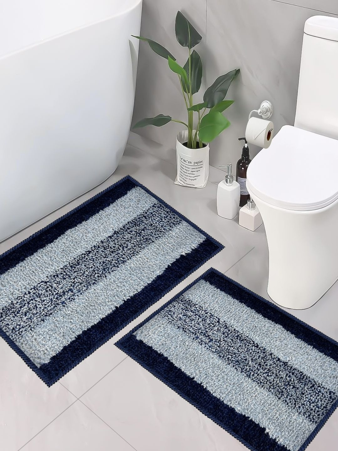 Sittella Set of 2 Anti-Skid Microfiber Rectangular Water Absorbent Bathroom Floor Mat
