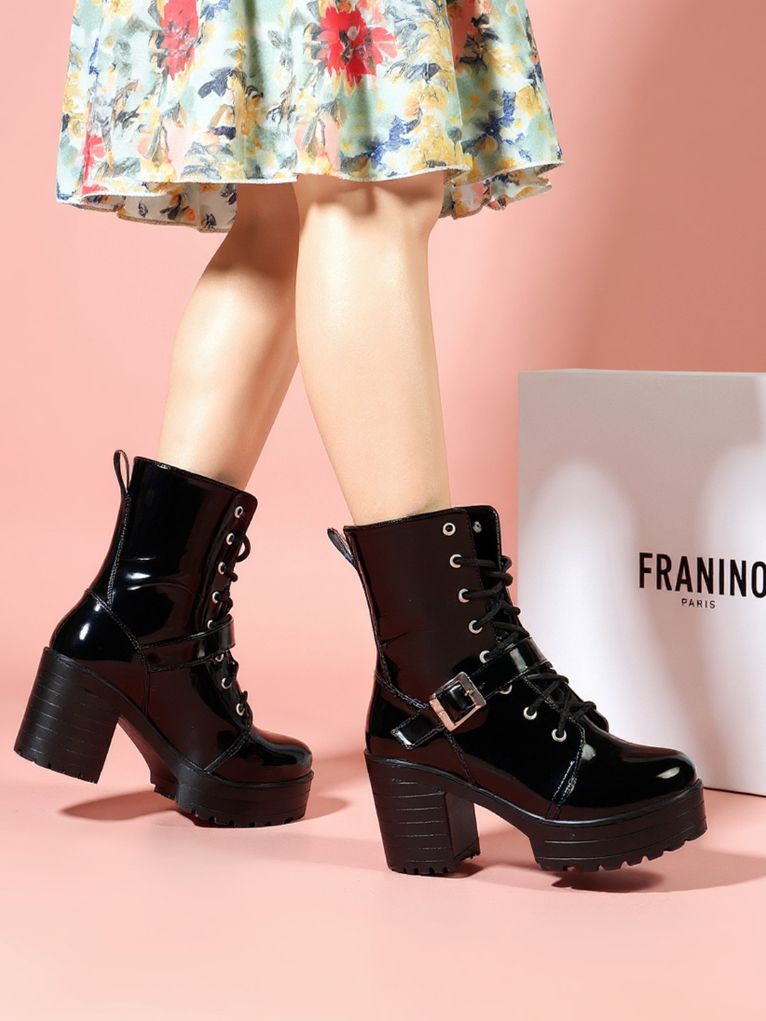 FRANINO PARIS Round Toe Lace Up Heeled Boots