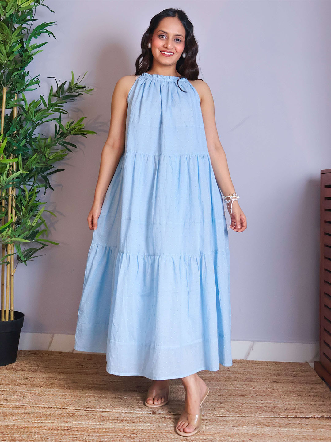 Sivaka India Halter Neck Gathered or Pleated Maxi Dress