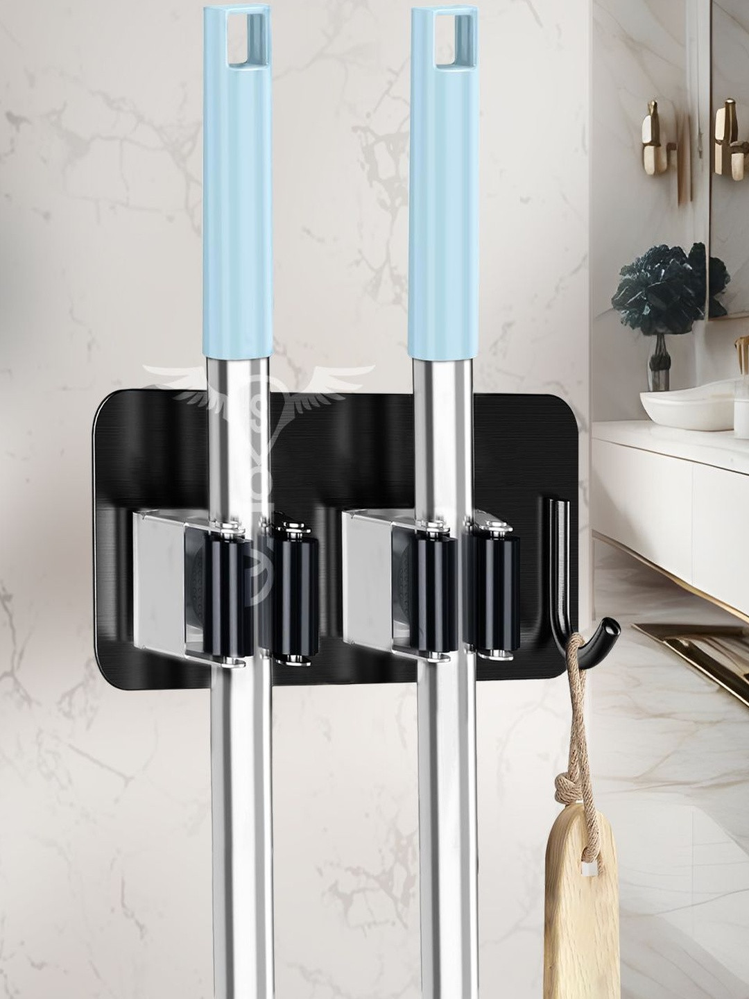 SITTELLA Set of 2 Stainless Steel Broom and Mop Stick Wall Mounted Holder