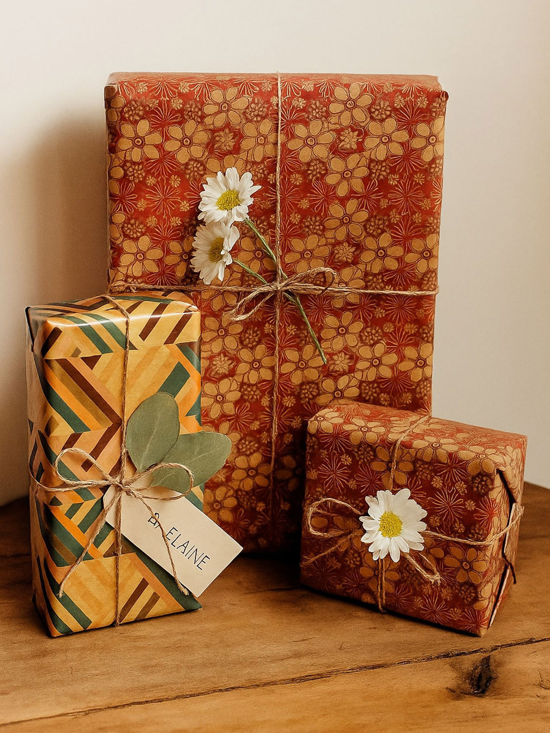 ARTSY Gold Toned & Red 4 Pieces Printed Gift Wrapping Paper Roll Stationery