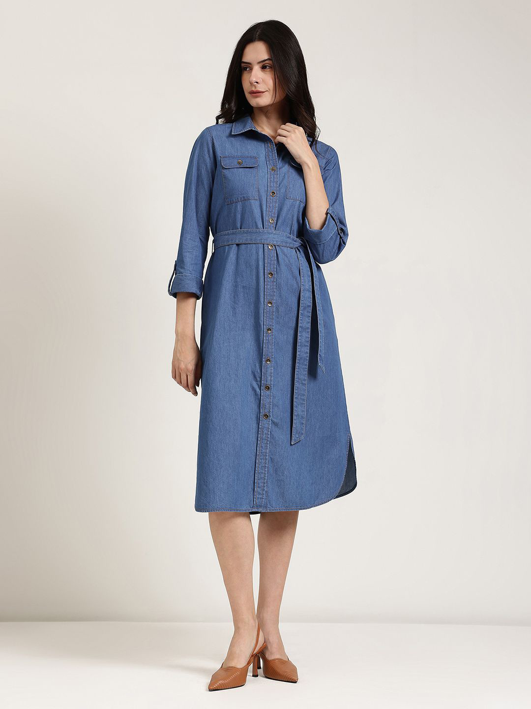 FableStreet Blue Denim Shirt Dress
