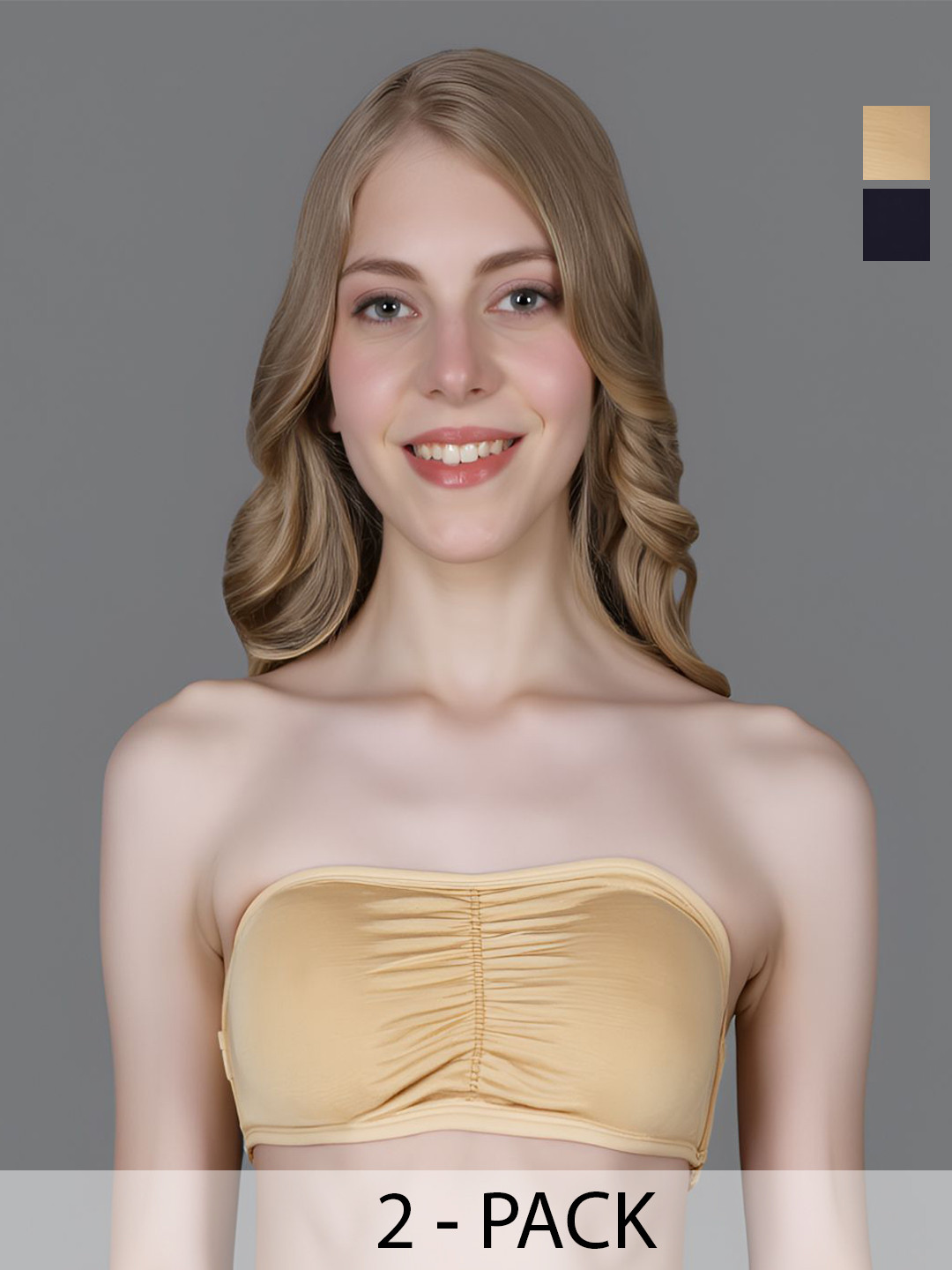 ComfyStyle Pack Of 2 Solid Full Coverage Seamless Padded Underwired Slip-On Bandeau Bra