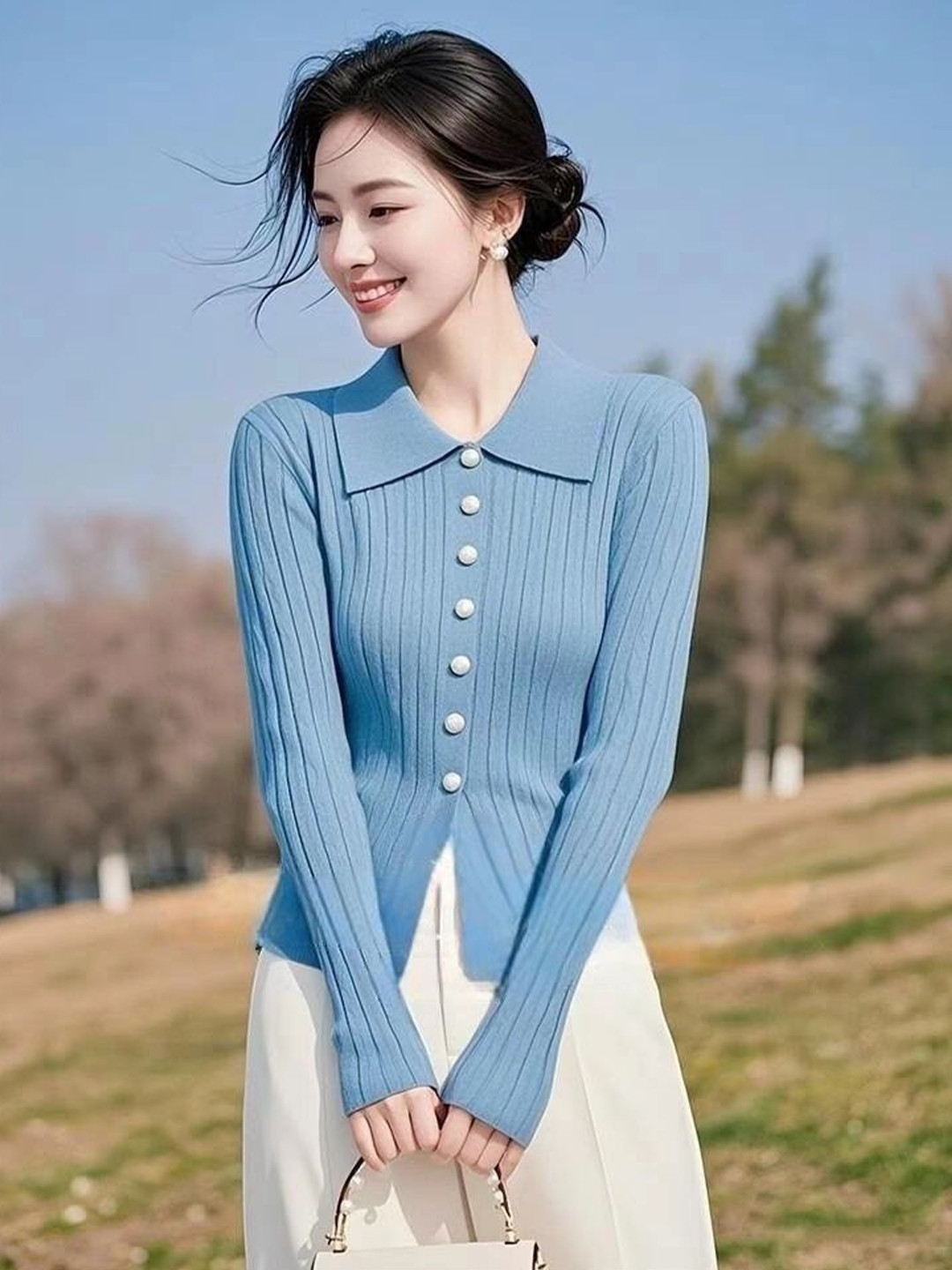 StyleCast Women Long Sleeves Shirt Collar Cardigan