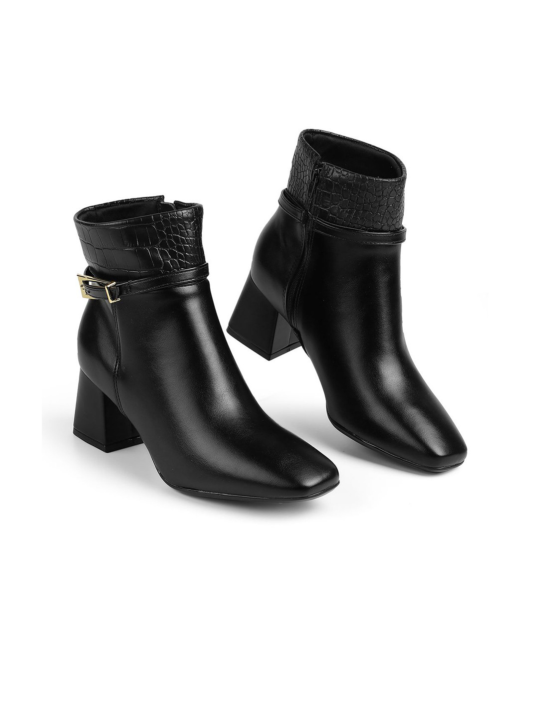 Vizzano Women Textured Block Heel with Buckle Details Boots