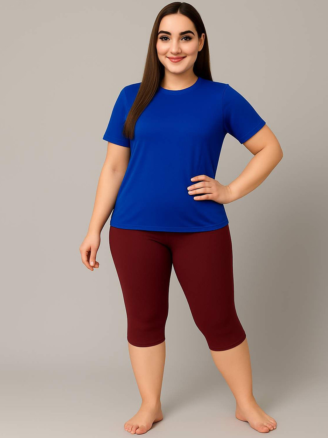 Apraa & Parma Women Round Neck T-shirt & Capri Swimming Dress Set