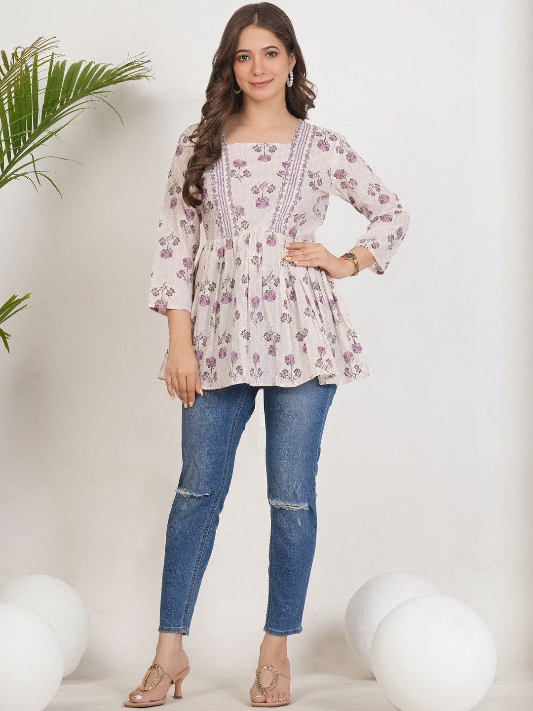 Clothi Fab Women Woven Design Organic Cotton Anarkali Kurtas