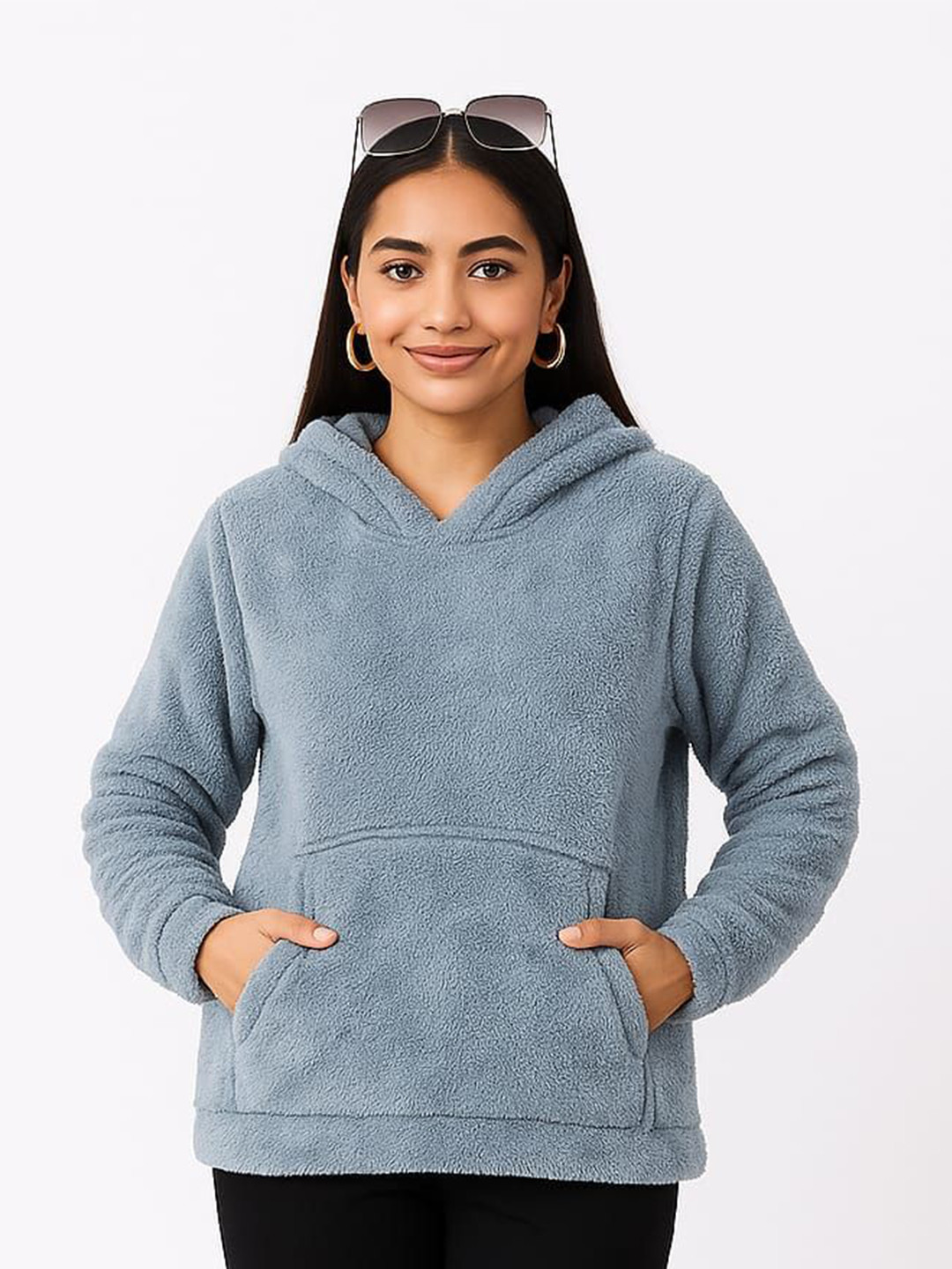 RG BY S.S. Clothing Women Self Design Hooded Long Sleeves Pullover Sweatshirt