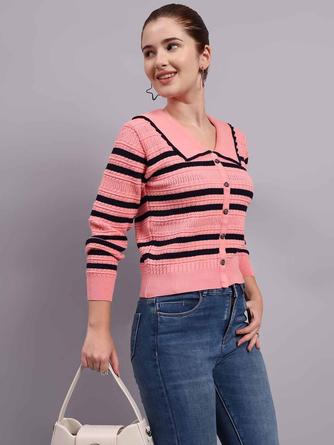 MODKLINE WITH MK Women Striped Colourblocked Woollen Pullover