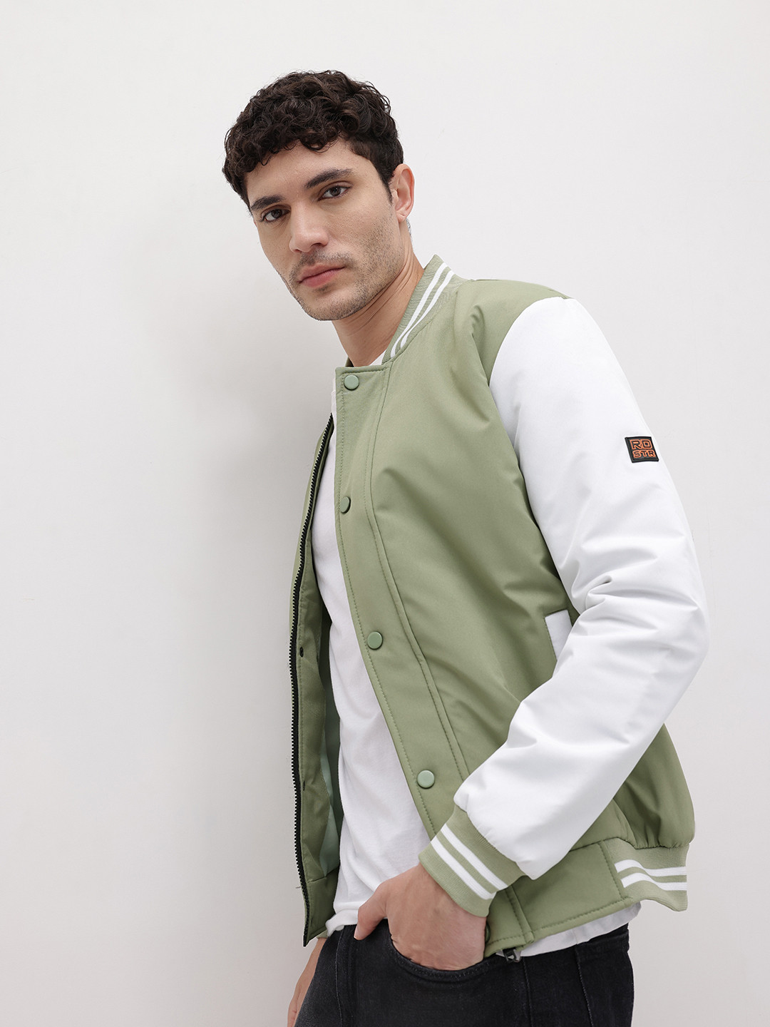 The Roadster Life Co. Contrast Neck Varsity Jacket