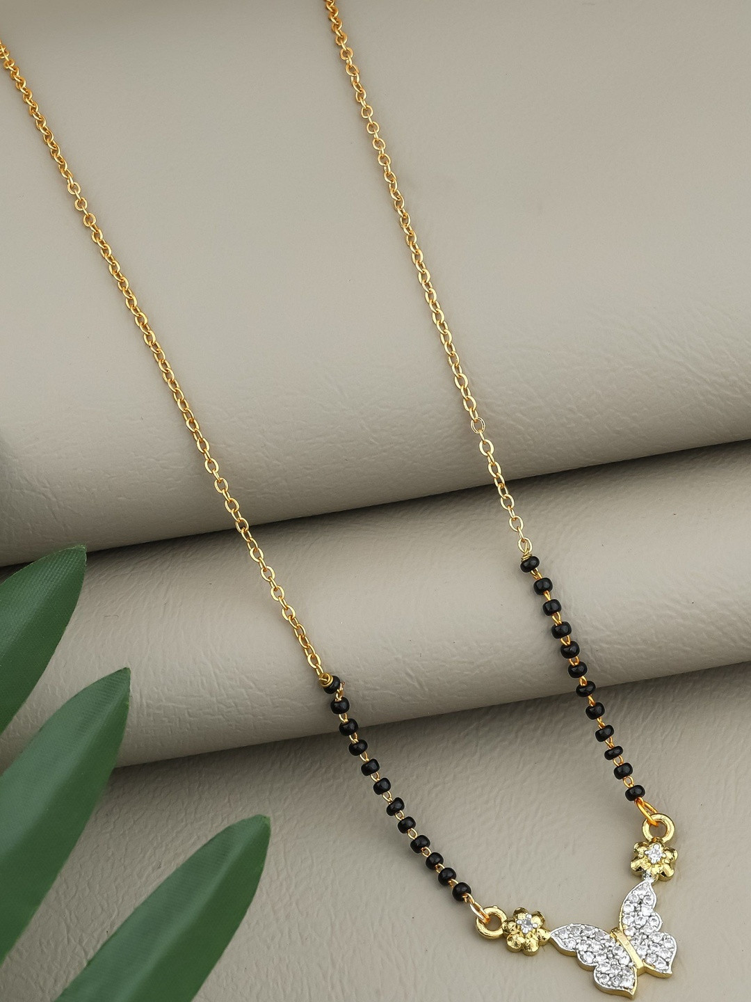 Anouk Women Gold-Plated BlackArtificial Stones and Beads Mangalsutra