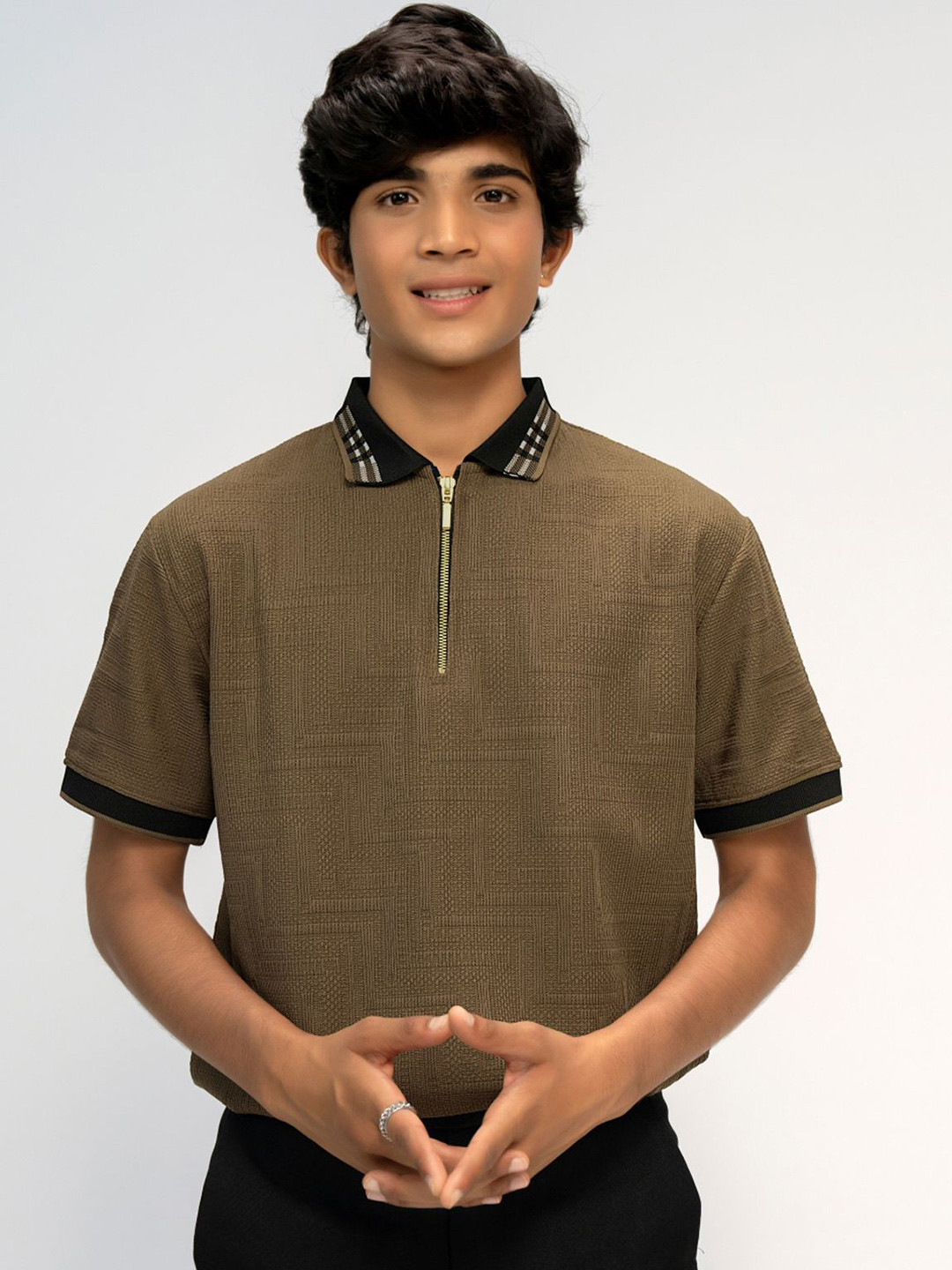 SEISHUN Boys Self Design Polo Collar Cotton T-shirt