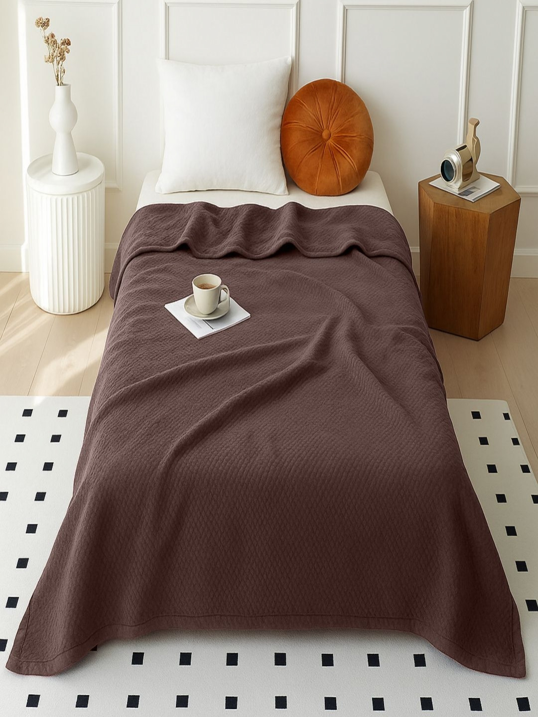 Threadwear Coffee Brown Woollen Heavy Winter 300 GSM Single Bed Blanket