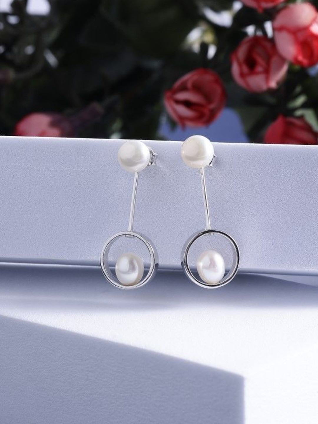 DIAVO Women Swinging Pearls Cascade 925 Silver Earrings