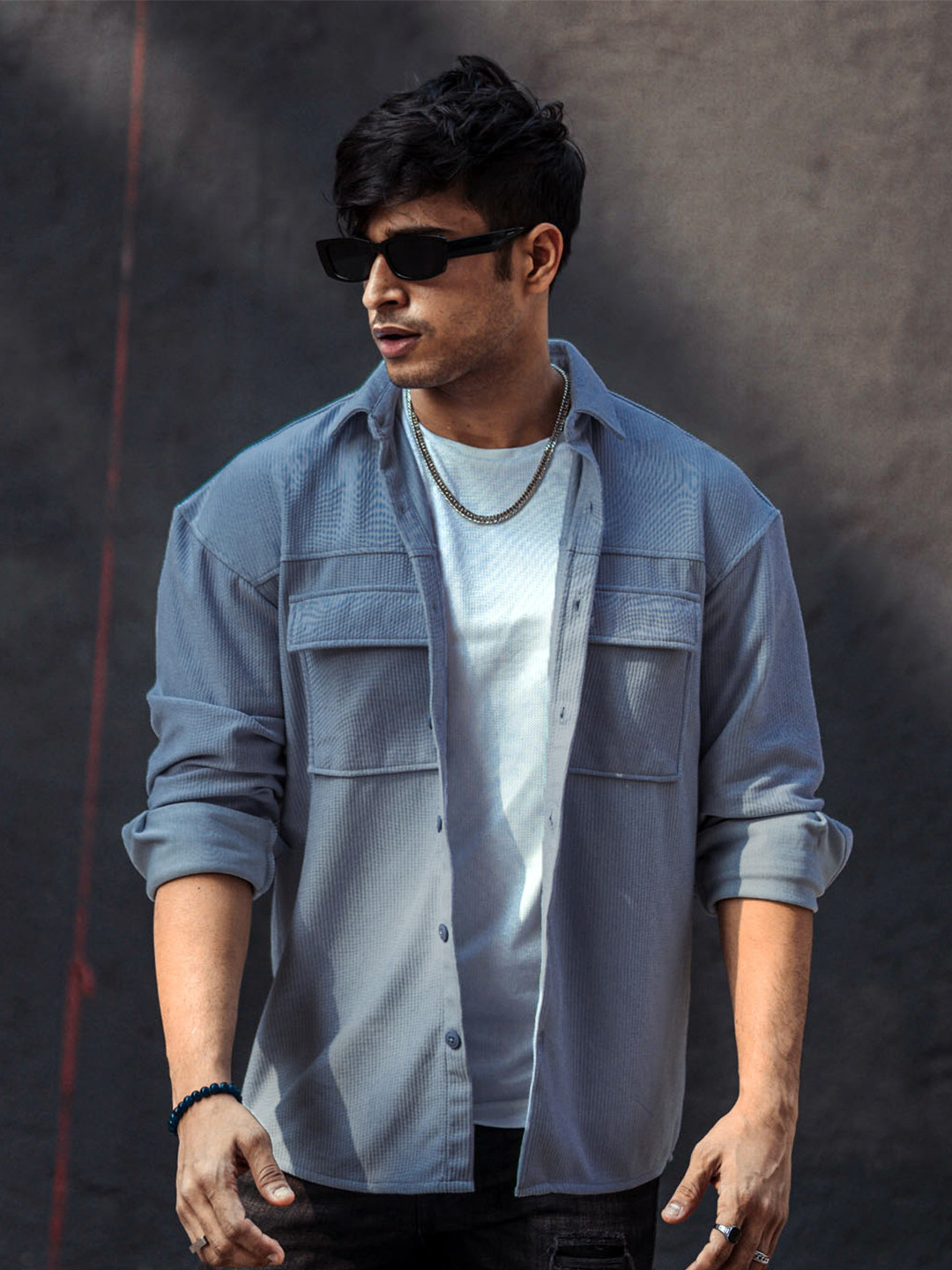 Powerlook Blue India Slim Oversized Drop-Shoulder Shirt