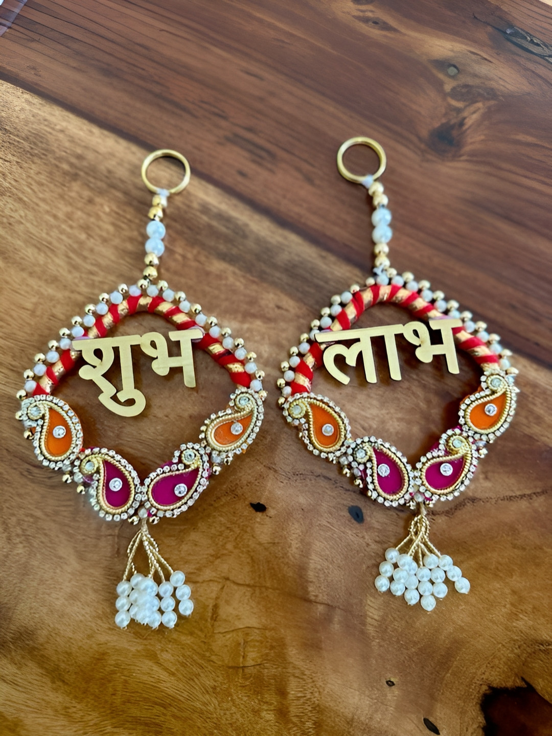 Sellplus White & Yellow Textured Square Bangle With Booti Hanging Torans