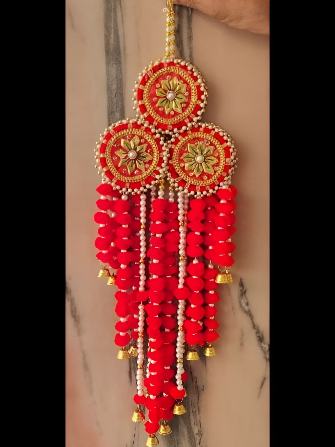 Sellplus Red & Yellow Textured Gota Patch With Pompom Hanging Torans