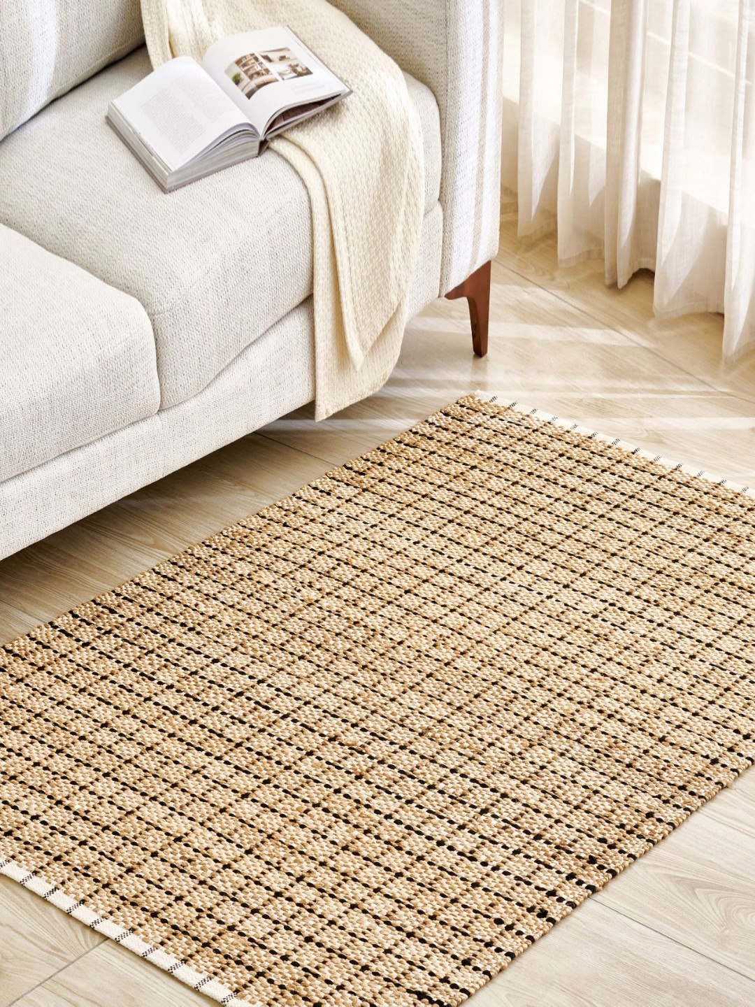 Home Centre Natura Gold Coast Brown Striped Jute Carpet