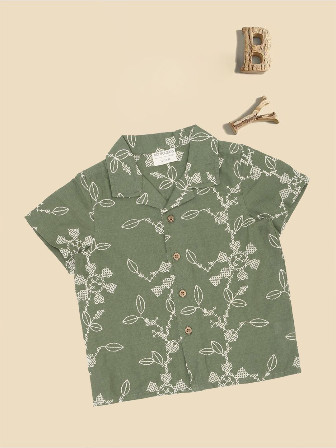 Pantaloons Baby Boys Floral Printed Cuban Collar Cotton Casual Shirt