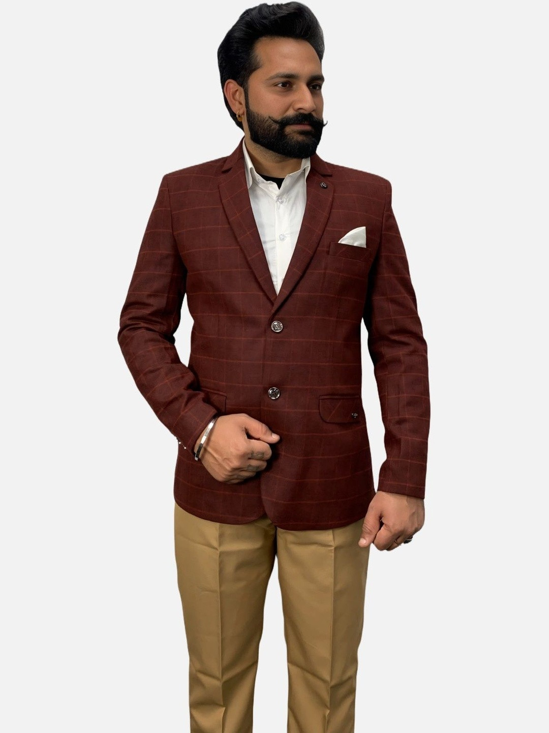 GARGIAN Master Cut Men Maroon Slim-Fit Single-Breasted Blazer