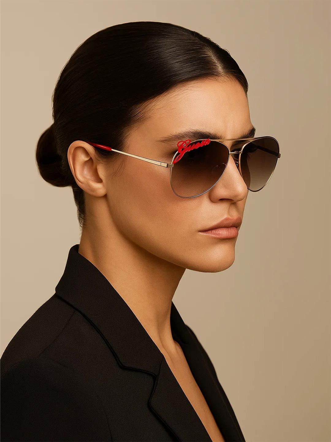 GUESS Women Brown Lens & Gold Aviator Sunglasses with Polarised Lens GUS77396032FSG