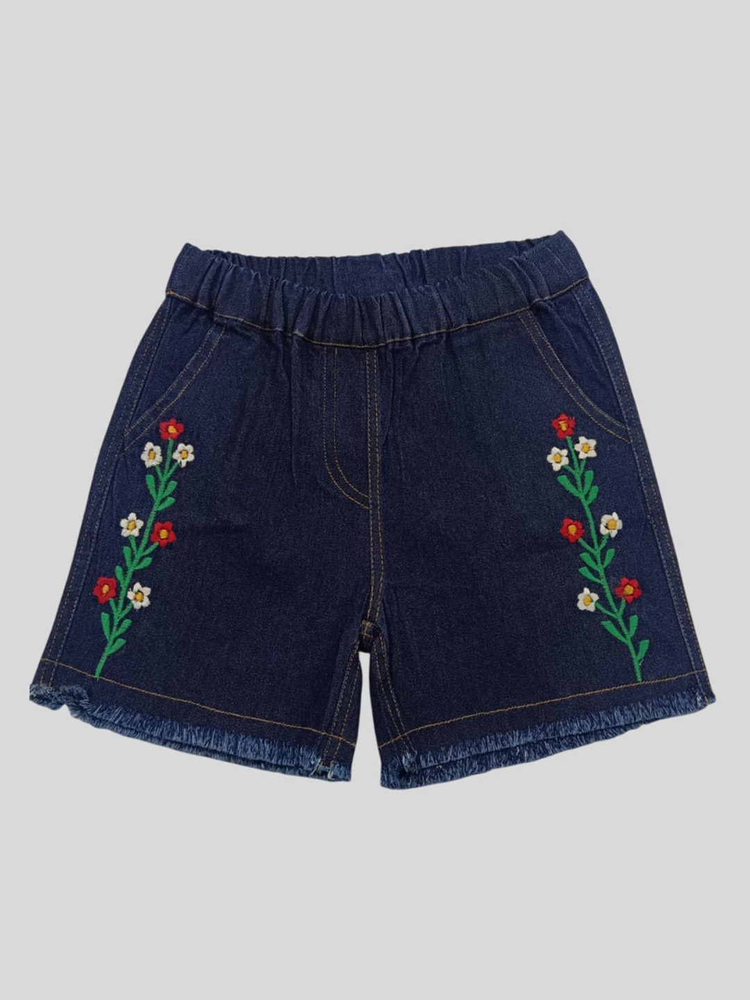 Creative Kids Girls Floral Embroidered Denim Shorts
