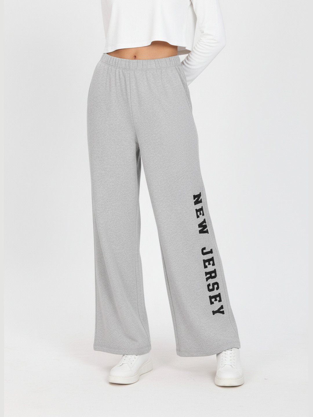 glitchez Women Typography Printed Wide Leg Track Pants