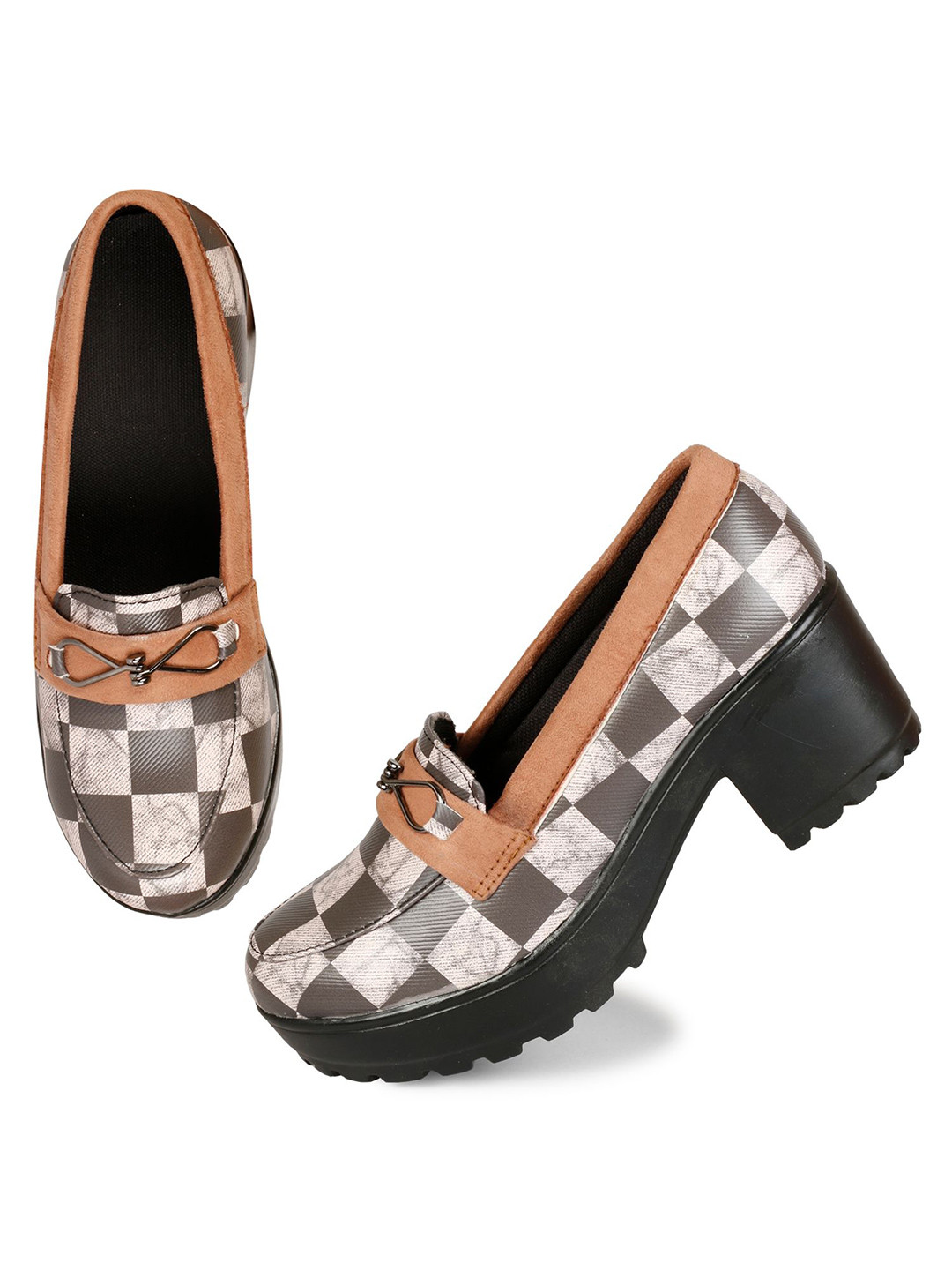 Ishransh Women Printed Block Heels Loafers With Bows