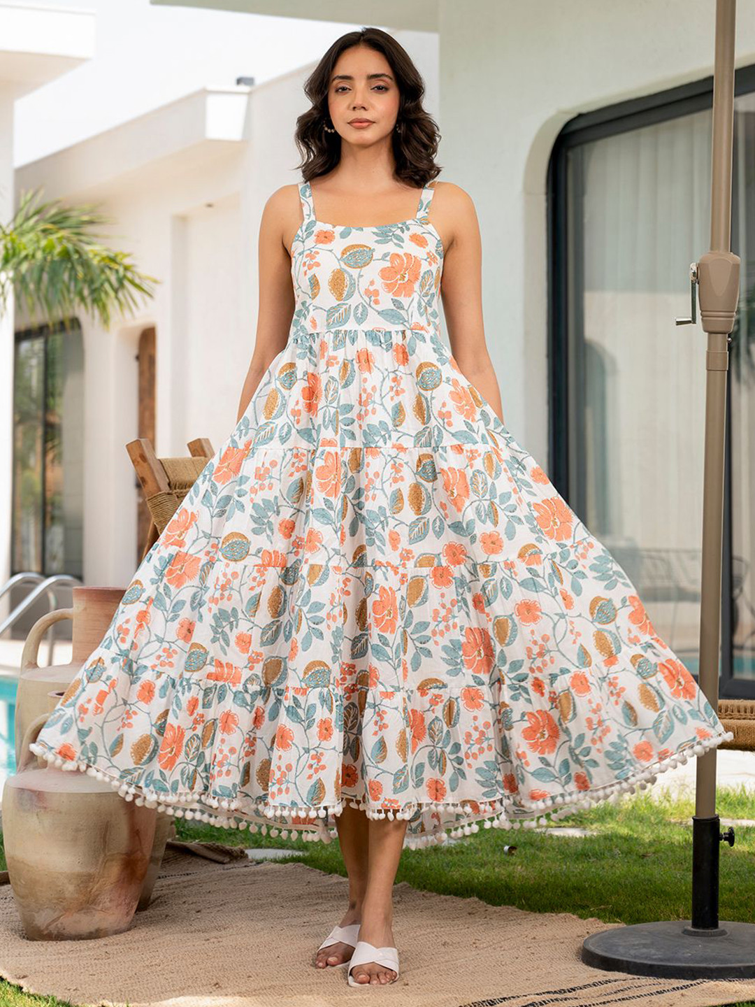 Chandbaa Women Floral Print Fit & Flare Midi Dress