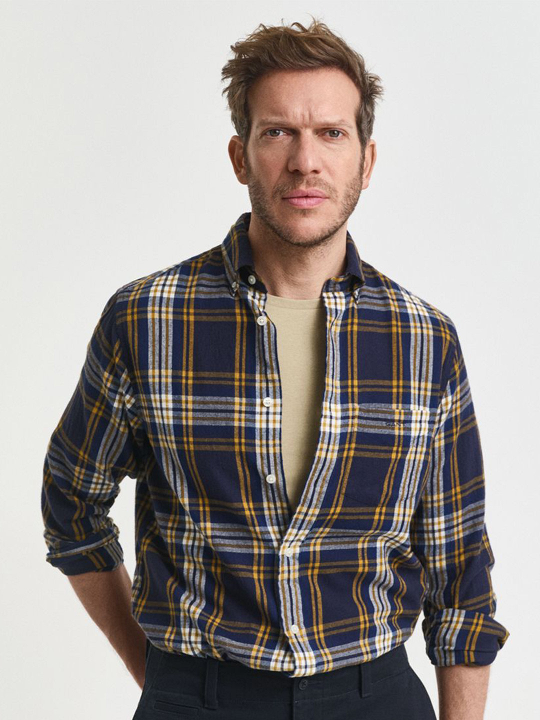 GANT Classic Fit Fit Tartan Checks Checked Button Down Collar Long Sleeves Cotton Shirt