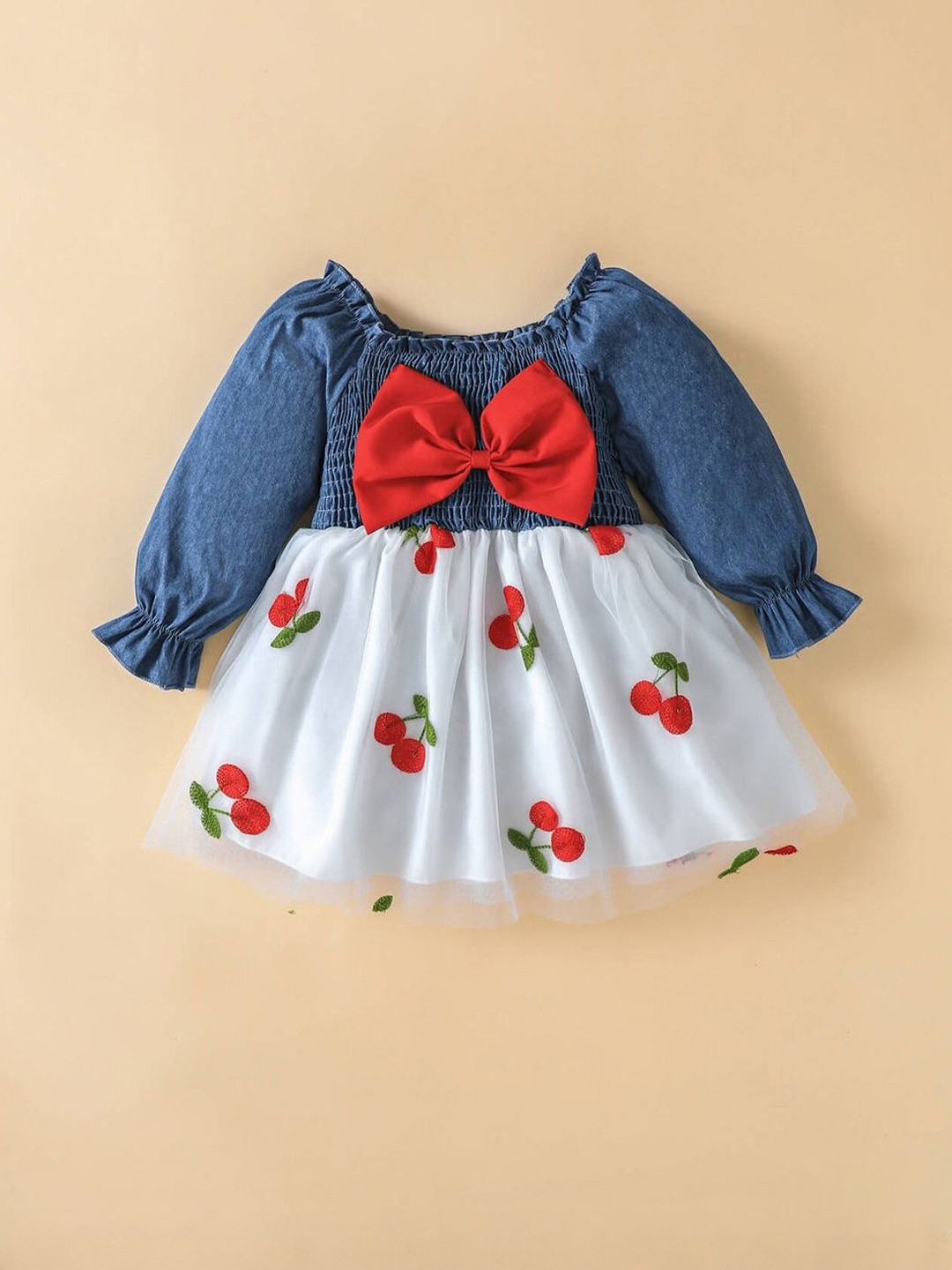 Hopscotch Girls Floral Embroidered Puff Sleeve Smocked Fit & Flare Dress