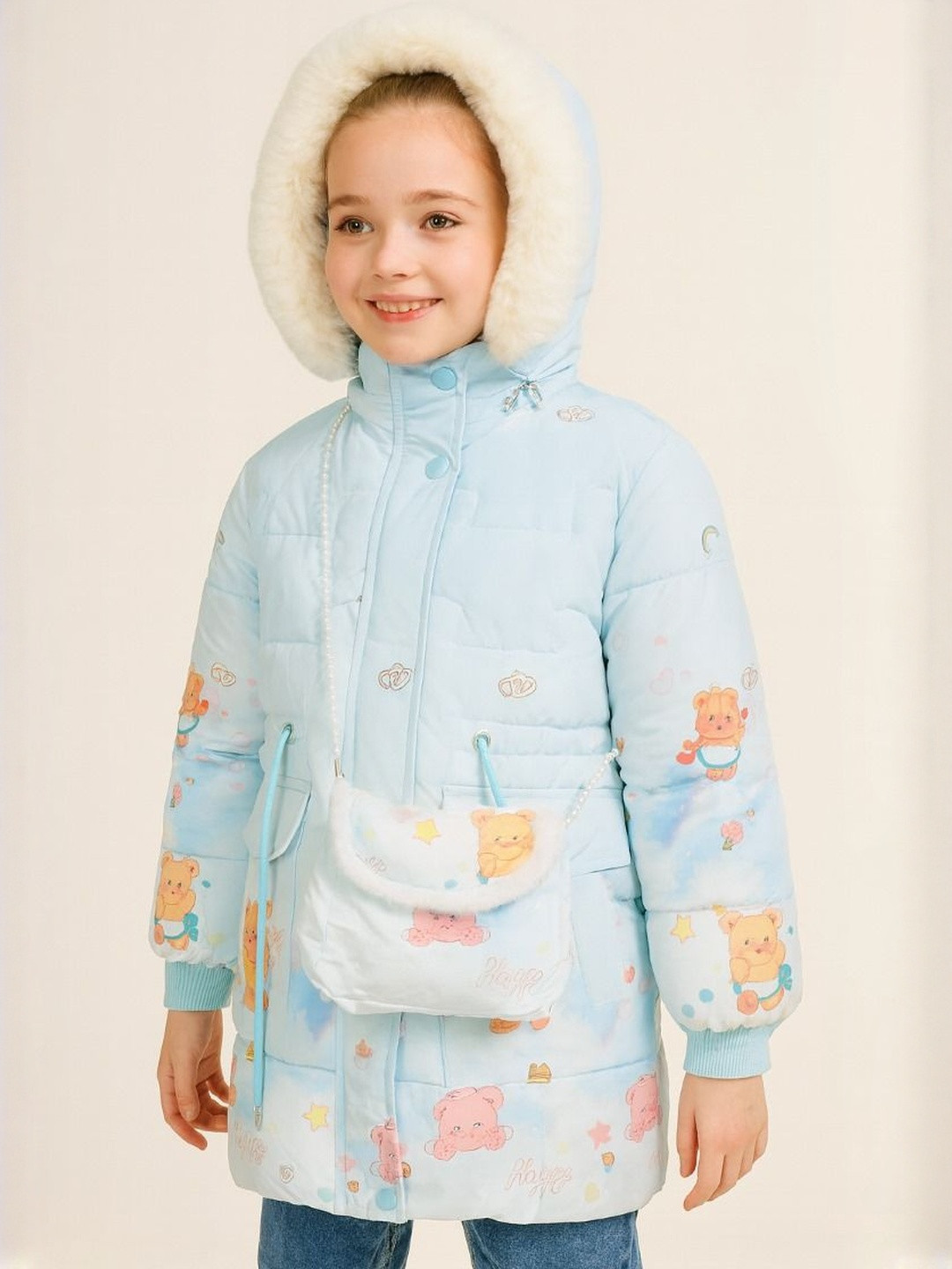 AIDAN PAUL Girls Flux Fur Water Resistant Hooded Jacket With Sling Bag