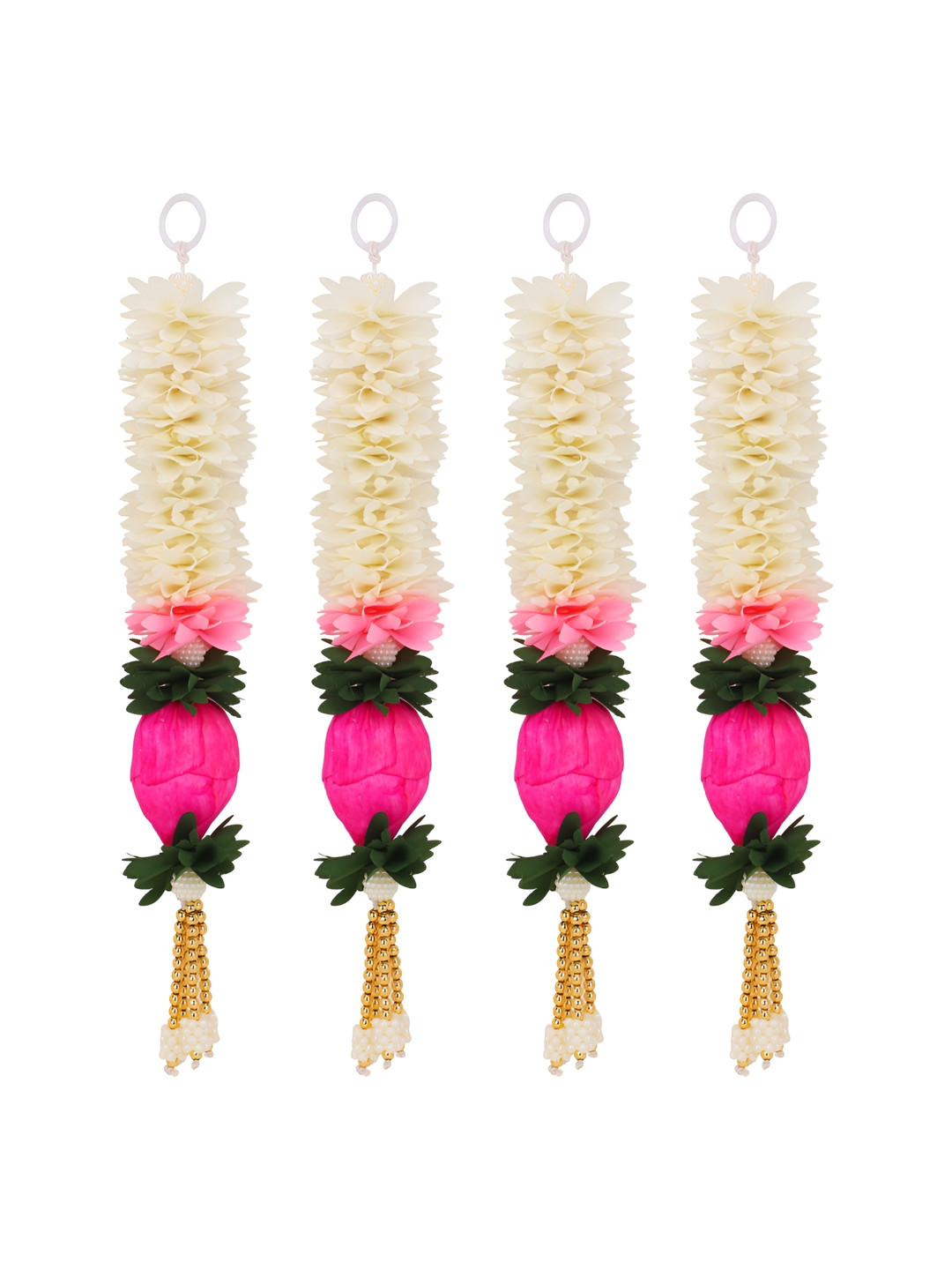 Akaar 4Pcs Pink & White Textured Lotus Hanging Garlands