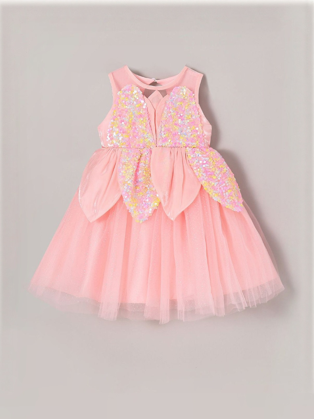 Hopscotch Embellished Round Neck Fit & Flare Sequin Dress