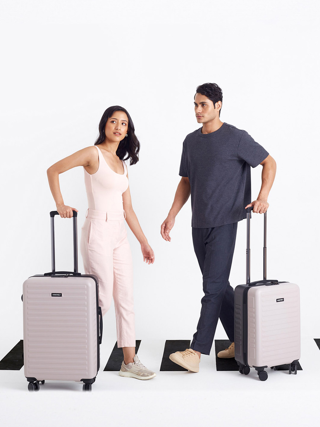 Assembly Two Tone Hard-Sided Polycarbonate Trolley Bag - Ivory & Grey (20 & 24 Inches)