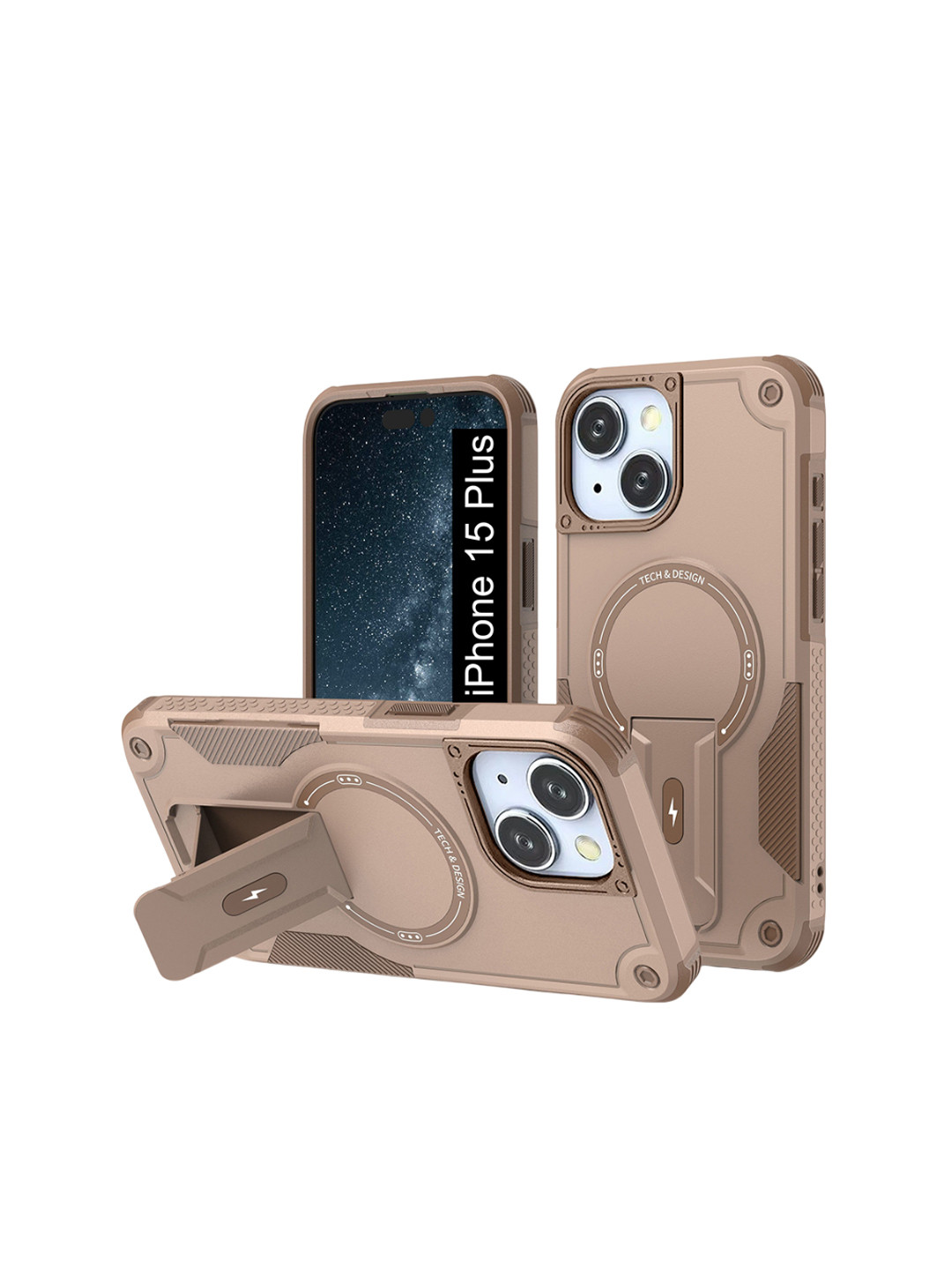 Luxury Kase iPhone 15 Plus Premium Magnetic Support Shell Case with Built-in Kickstand