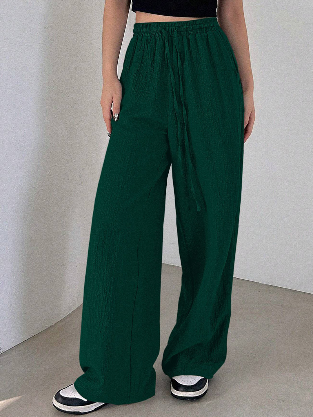 M&H Easy Women Solid High-Rise Regular Fit Trousers