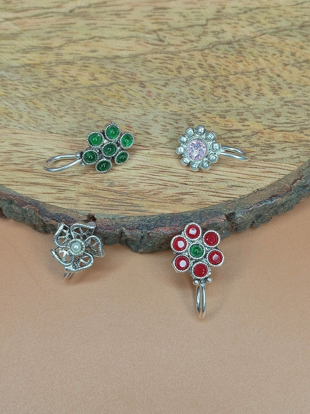 Sangria Silver-Plated Cubic Zirconia Stud Nosepin