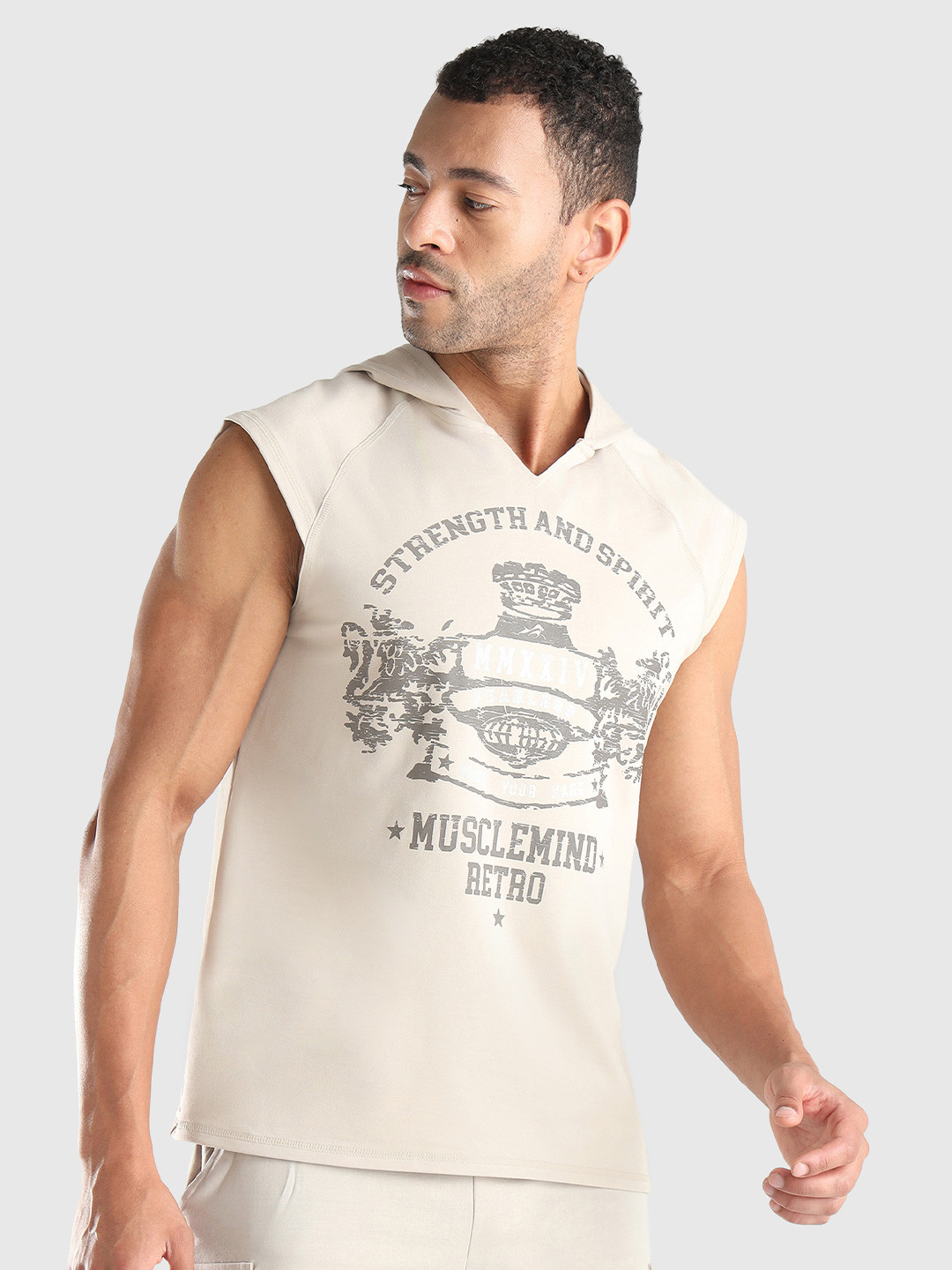 Musclemind Men X-Dry Soft Typography Printed Hooded T-shirt