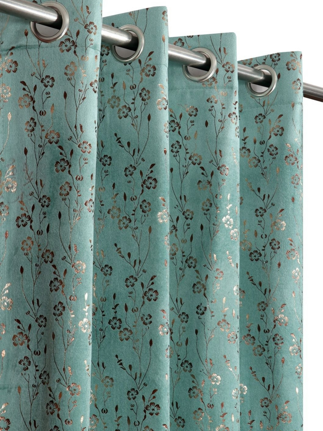 Kiara Creations Blue & Gold-Toned 2 Pieces Velvet Room Darkening Long Door Curtain