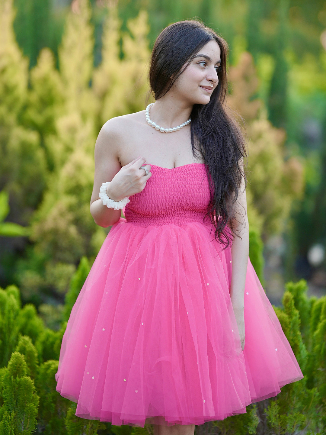 TAILORMADE CLOTHING Women Smocked Tulle Bandeau Dress