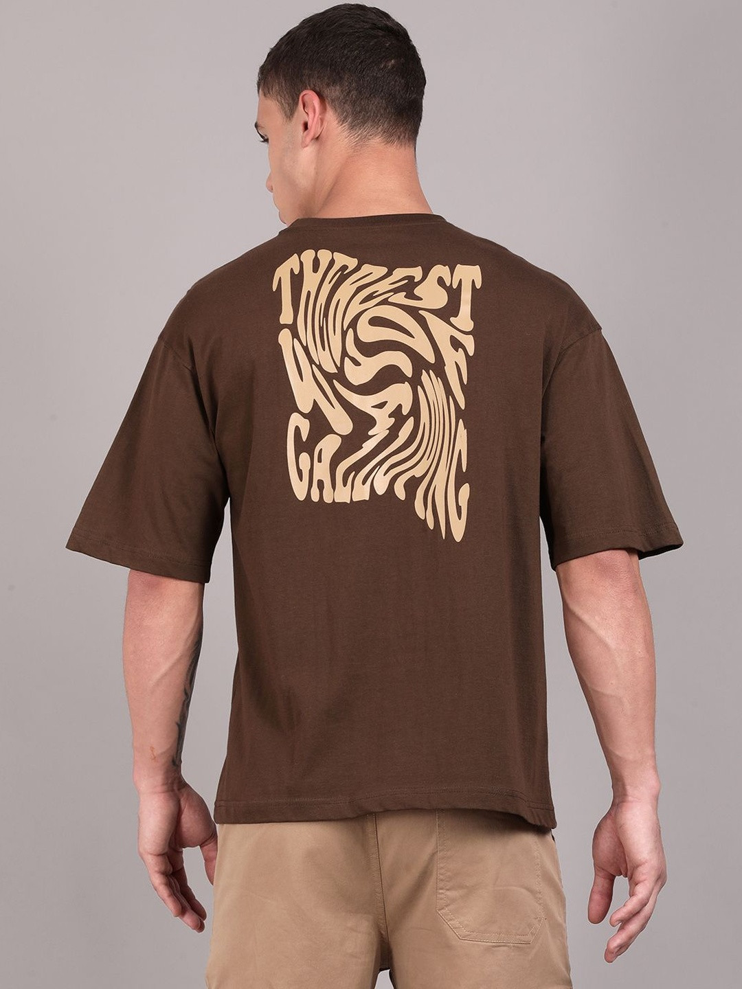 Roadster Men Coffee Brown Pure Cotton Typography Print Relaxed fit Tshirt