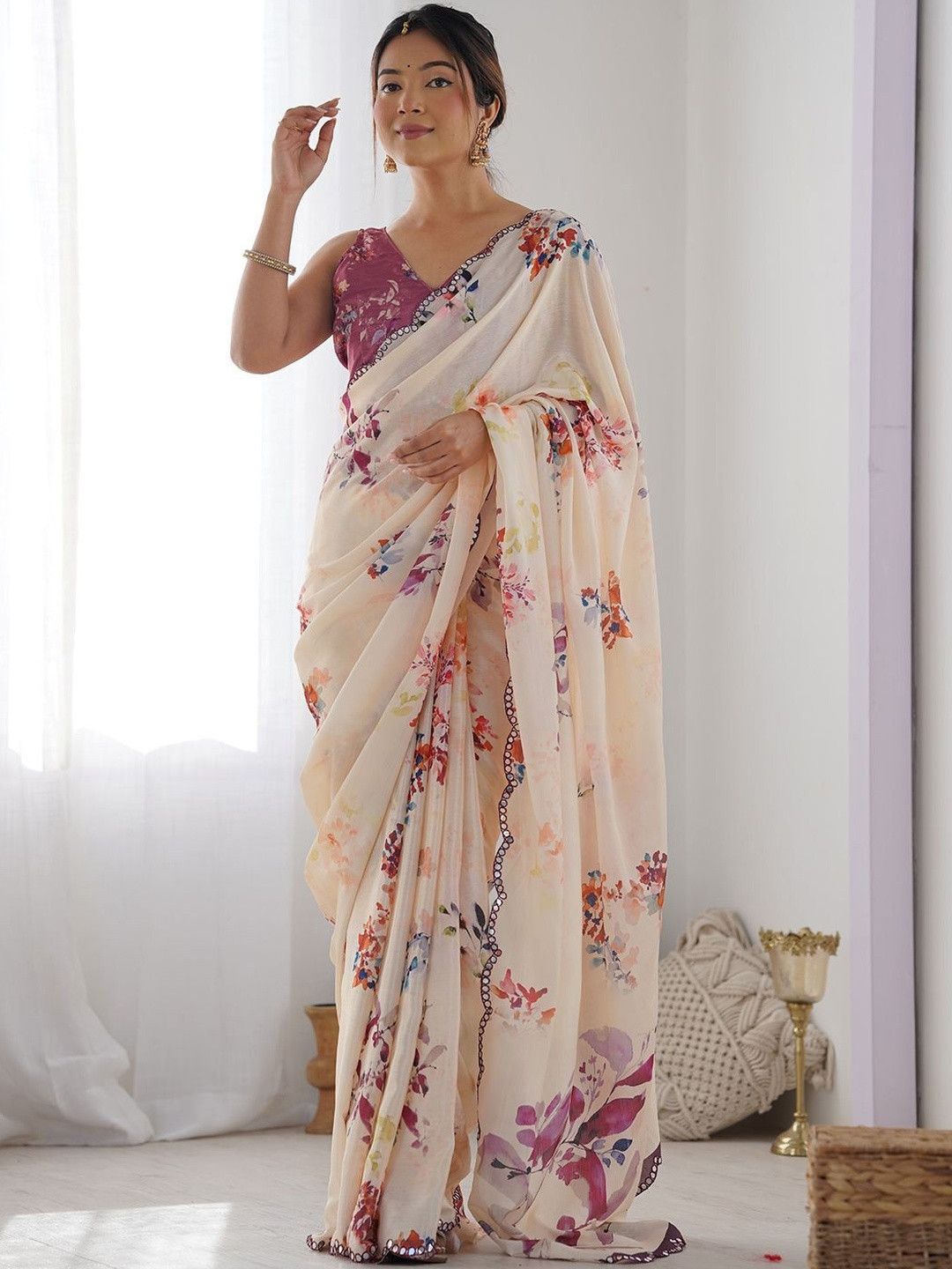 Ekasya Saraswati25 Floral Printed Mirror Saree